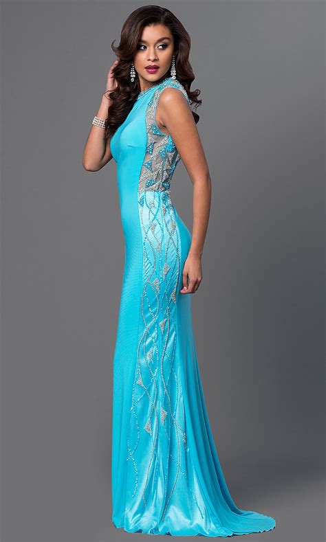 Long Aqua Blue Prom Dress By Dave And Johnny