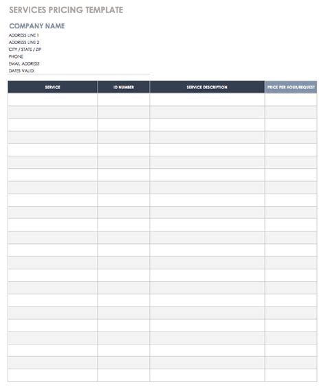 contractor price list template excel templates