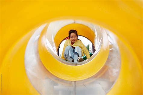 Asian Girls Have Fun On The Slide Stock Image Everypixel