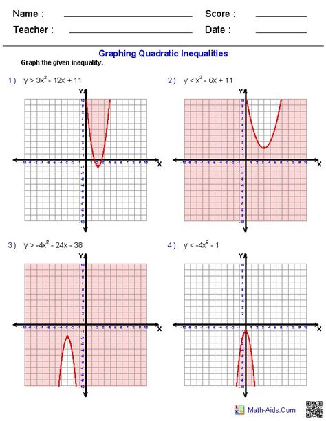 algebra  worksheets quadratic functions worksheets quadratics