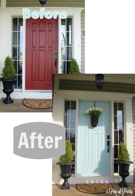 turquoise front door before and after a pop of pretty