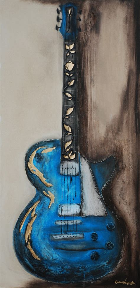 abstract guitar painting  gold leaf   diedra wolfington