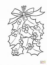 Coloring Mistletoe Pages Holly Christmas Leaves Berries Red Bright Printable Drawing Cartoon Color sketch template