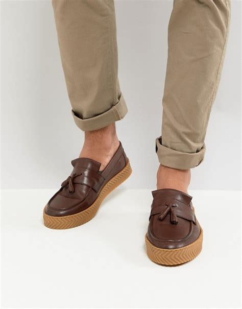 asos loafers  brown leather  tassel  gum sole asos
