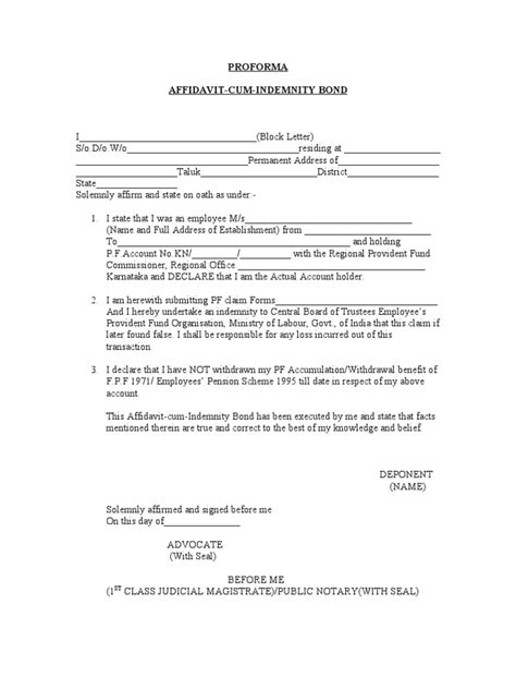 pf affidavit format