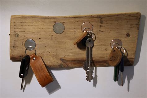 rustic wooden magnetic ring key holder natural wood  stwoodandco