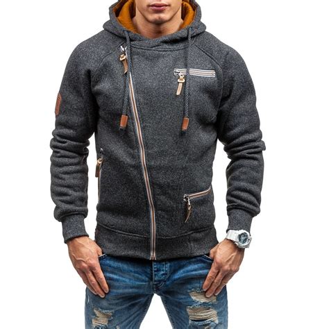 mens zipper hoodies   autumn brand fashion mens long sleeve zipper pockets hooded