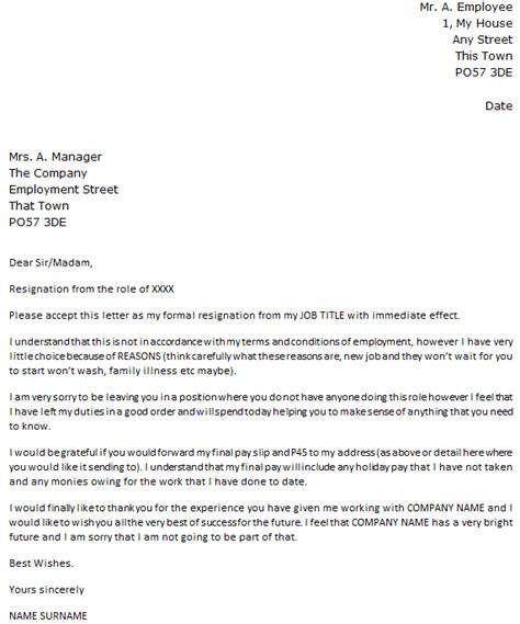 resignation letter  notice