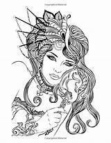 Coloring Pages Adult Woman Beautiful Girl Coloriage Color Women Fairy Books Rated Adults Portraits Amazon Printable Print Pour Fr Snels sketch template