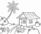 Mewarnai Rumah Lingkungan Pemandangan Mewarna Sederhana Bersih sketch template