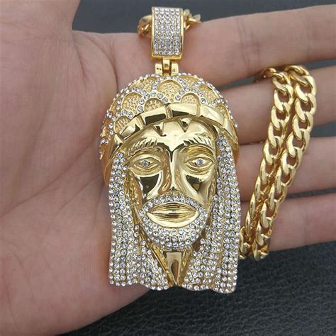 Hip Hop Gold Color Stainless Steel Iced Out Bling Full Rhinestone Big