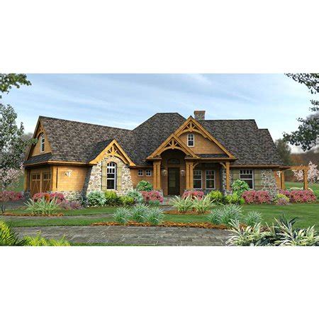 thehousedesigners  construction ready craftsman ranch house plan  slab foundation