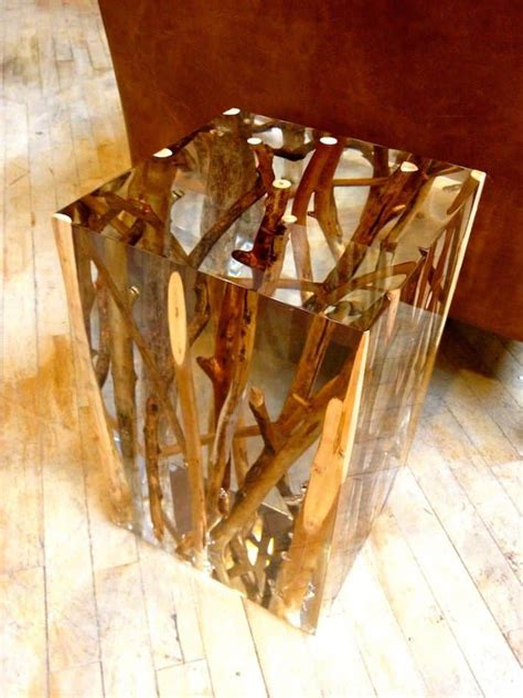 driftwood branches  acrylic side table  michael dawkins