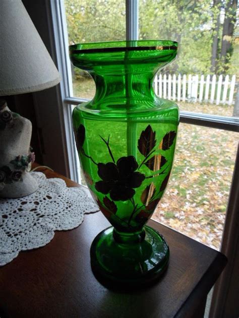 gold overlay green glass tall flower vase vintage gold flower etsy