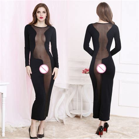 zgogo sexy lingerie exotic dresses perspective stitching long sleeved