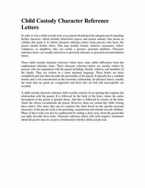 character reference letter sample  custody