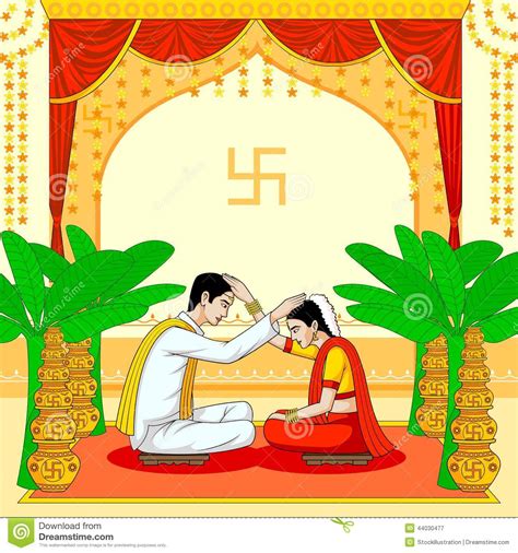 bride and groom in indian hindu wedding cartoon vector