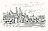 Moskau Platz Stadtbild Russland Rotem Lokalisierte Spasskaya Turm Kremls Brücke Fluss Türmen Dammes Kreml sketch template