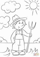 Farmer Cartoon Coloring Drawing Pages Pitchfork Printable Farm Community Helpers sketch template