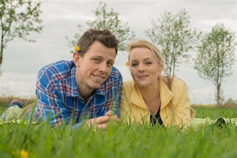 Beautiful Couple Laying At Grass Stock Image Image Of Male Cute