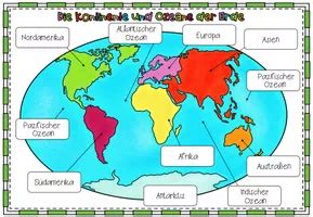 kontinente und ozeane der erde kartenarbeit