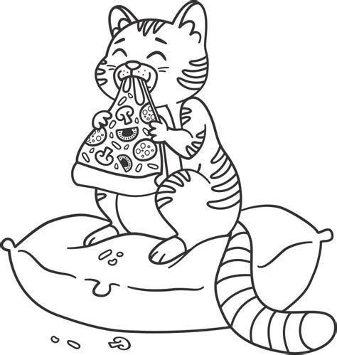 cat eating pizza coloring page decal wallmonkeyscom