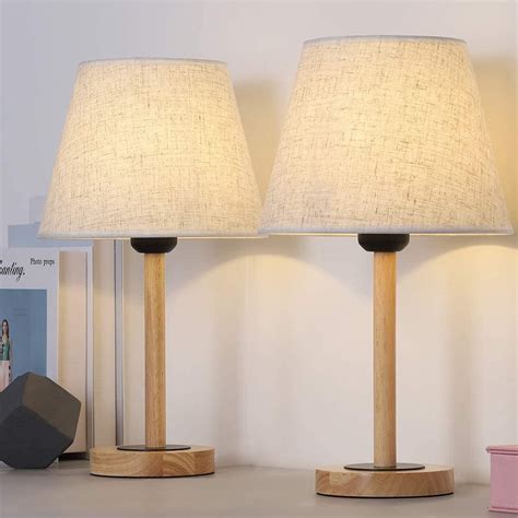 wood table lamp set   small bedside lamp  linen lampshade