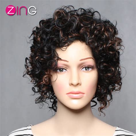 zing high quality synthetic wigs brown color synthetic womens wig natural kinky curly synthetic
