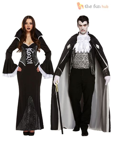 Mens Ladies Vampire Costumes Gothic Dracula Couples Halloween Fancy