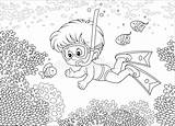 Reef Snorkel Diver Corals Illustration Striped sketch template
