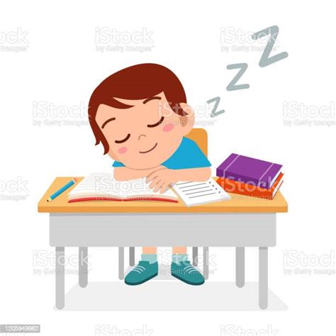 Glücklich Niedliche Kleine Kind Junge Schlafen In Der Klasse Stock