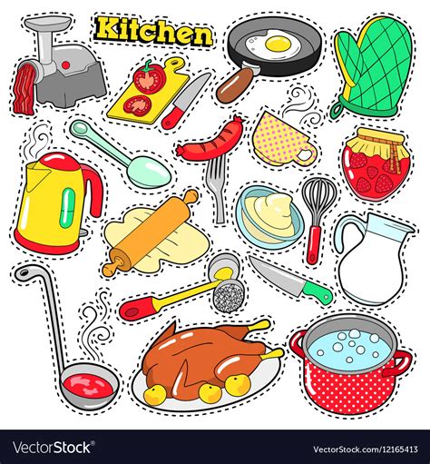 kitchen utensils cooking scrapbook stickers vector image
