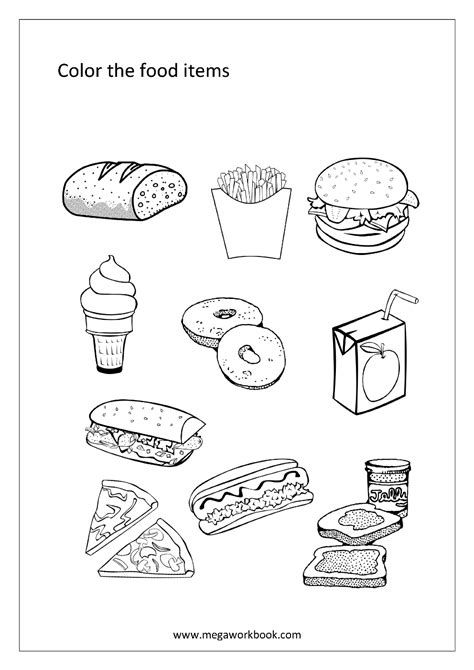 worksheets food coloring pages