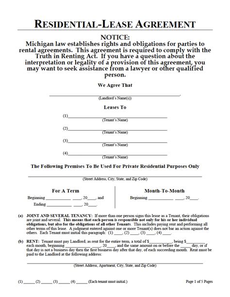 michigan residential lease agreement template