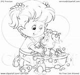 Girl Puppy Clipart Washing Tub Illustration Royalty Bannykh Alex Vector sketch template