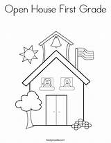 Coloring House Grade First Open School Kids Print sketch template