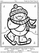 Math Worksheets Coloring Color Winter Christmas Pages Addition Number Code Puzzles Penguin Maths Sheets Printables Grade 2nd Printable Worksheet Waddle sketch template