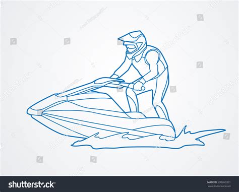 jet ski action outline graphic vector stock vector royalty