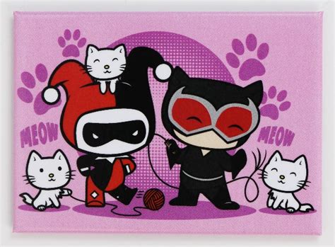 Harley Quinn And Catwoman Chibi Fridge Magnet Batman Cats