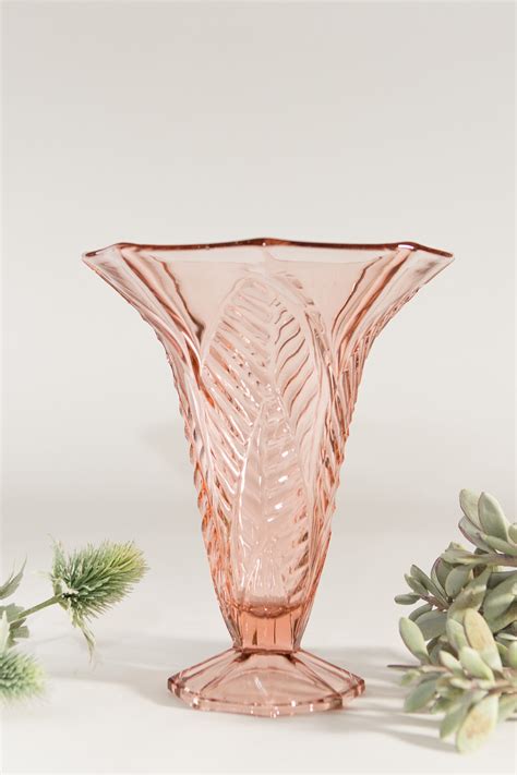 Antique Pink Glass Vase Large Vintage Depression Glass Decor 1930s