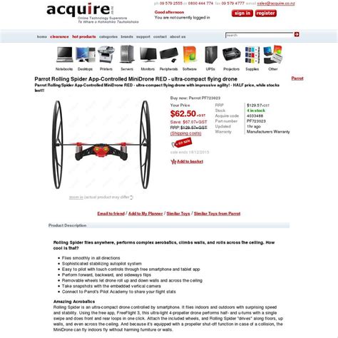 parrot rolling spider app controlled minidrone red