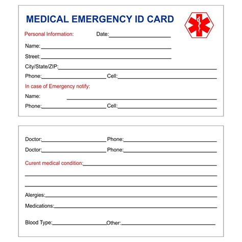 printablemedicalwalletidcards medical emergency card medical