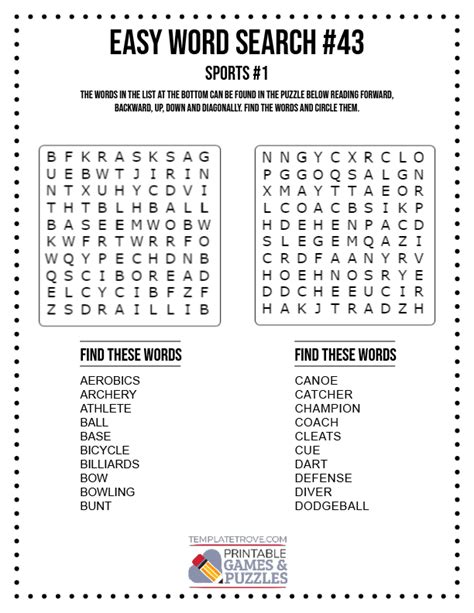 easy word search printable puzzles