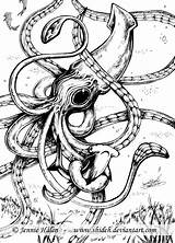 Squid Calamar Riesenkalmar Gigante Pulpos Kraken Octopus sketch template