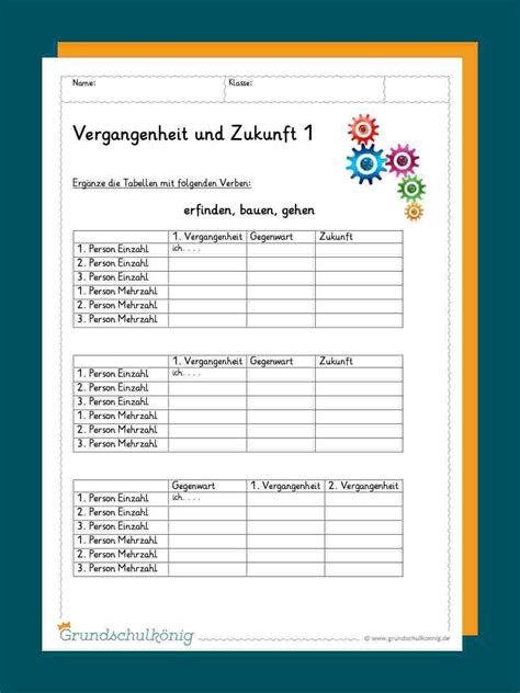 arbeitsblatt  vergangenheit  klasse zeitformen der verben