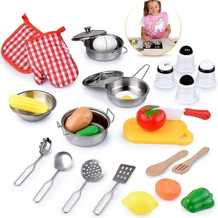 kids kitchen toy set educational play  stainless steel cookware