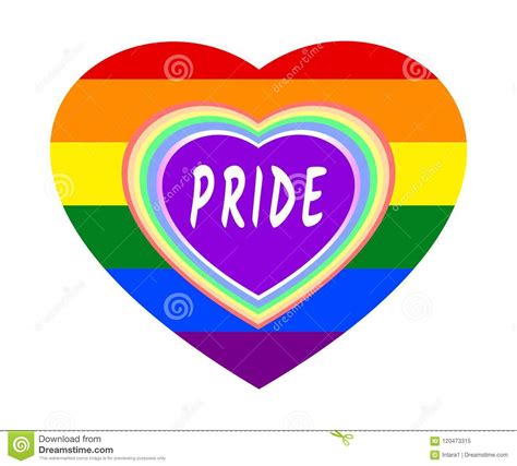 colorful rainbow heart frame and pride word over rainbow striped heart