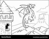 Dragon Coloring Castle Vector sketch template
