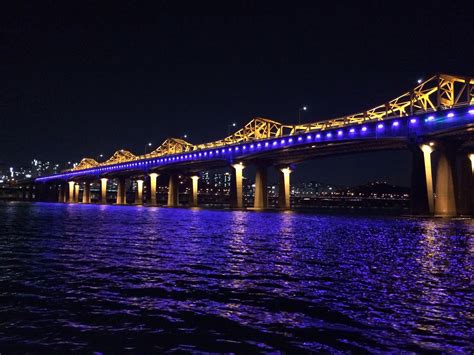 korea han river bridge blue illumination night wallpaper travel  world wallpaper