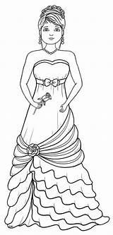 Elegant Coloring Lady Pages Bridesmaid Digital Stamps Gown Colouring Girl Adult Ball Woman Fashion Lots Freebie Drawing Girls Sketches Digi sketch template